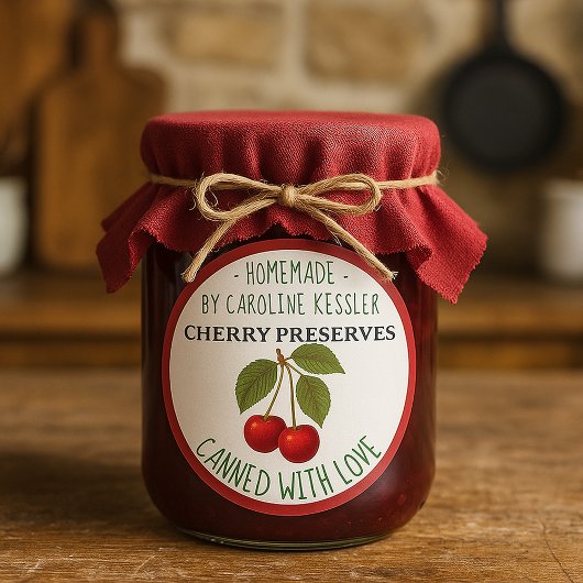 Home Made Cherry Preserves Canning Label Sheet ラウンドシール