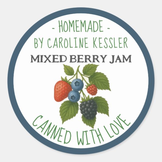 Home Made Mixed Berry Jam Canning Label Sheet ラウンドシール (正面)