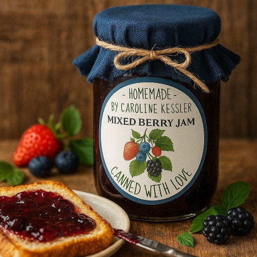 Home Made Mixed Berry Jam Canning Label Sheet ラウンドシール