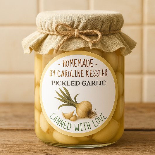 Home Made Pickled Garlic Canning Label Sheet ラウンドシール