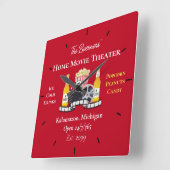 Home Movie Theater Popcorn Clapperboard Film スクエア壁時計 (傾斜)