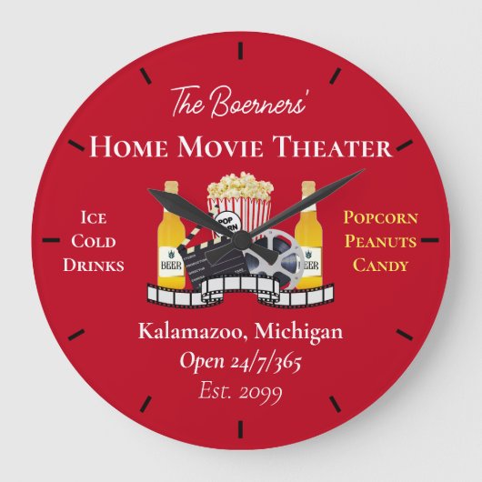 Home Movie Theater Popcorn Clapperboard Film ラージ壁時計 (正面)