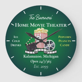 Home Movie Theater Popcorn Clapperboard Film Round ラージ壁時計