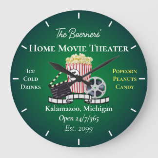 Home Movie Theater Popcorn Clapperboard Film Round ラージ壁時計
