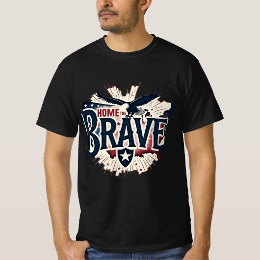 Home of the Brave - Patriotic Bald Eagle and US Ma Tシャツ (正面)