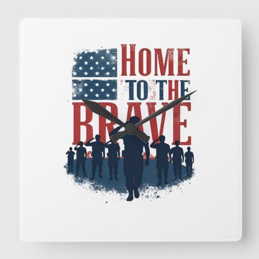 Home of the Brave Salute Tee スクエア壁時計 (正面)