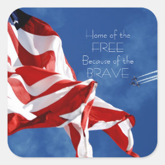 Home of the free for the Brave Sticker スクエアシール