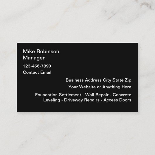 Home Property Foundation Repair Business Card 名刺 (裏面)