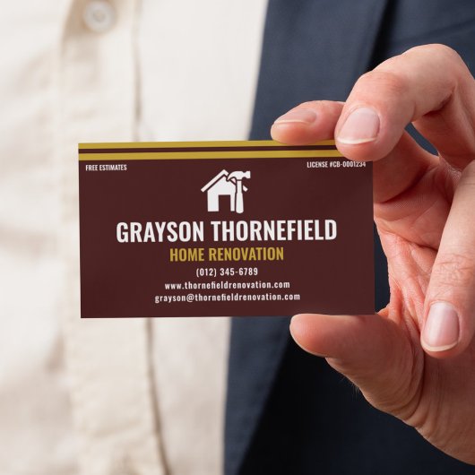 Home Renovation Contractor Modern Maroon and Gold 名刺