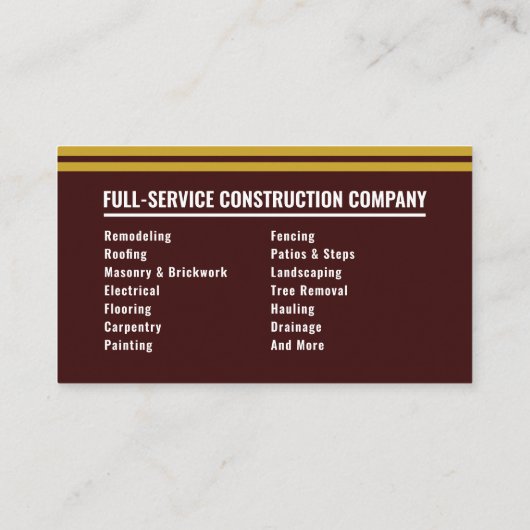 Home Renovation Contractor Modern Maroon and Gold 名刺 (裏面)