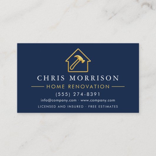 Home Renovation Metallic Navy Blue Gold QR Code 名刺 (正面)