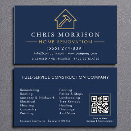 Home Renovation Repair Navy Blue Gold QR Code 名刺