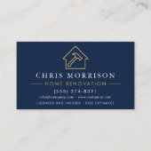 Home Renovation Repair Navy Blue Gold QR Code 名刺 (正面)