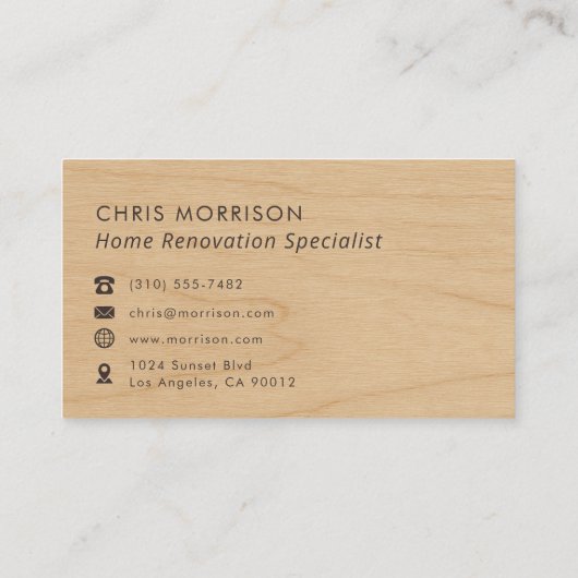 Home Renovation Wood Monogram Professional 名刺 (裏面)