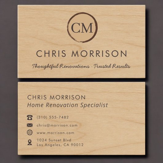 Home Renovation Wood Monogram Professional 名刺