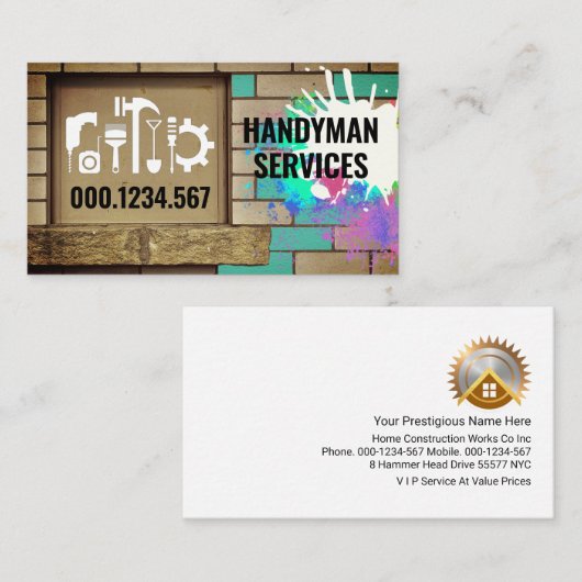Home Repairs Brick Wall Paint Splatter 名刺 (正面/裏面)