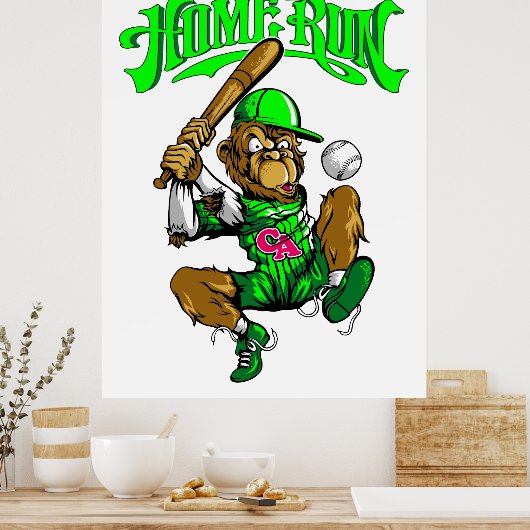 Home Run Monkey Baseball ポスター (キッチン)
