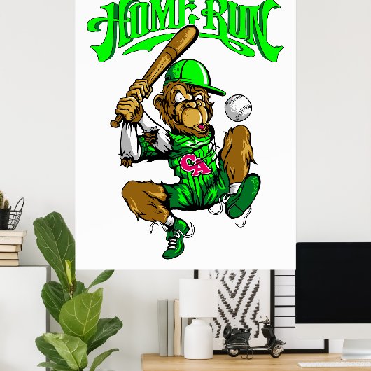 Home Run Monkey Baseball ポスター (ホームオフィス)