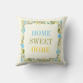 「HOME SWEET HOME」フローラアクア縁どとイエロー クッション (裏面)