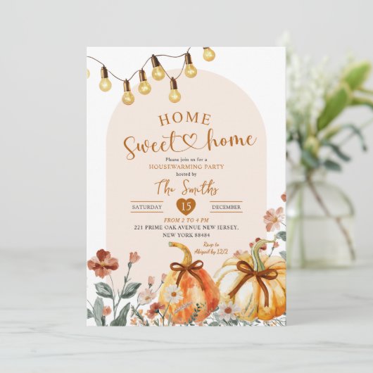 Home Sweet Home Boho Pumpkin Housewarming Party 招待状 (スタンド正面)