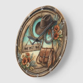 Home Sweet Home Cowboy Hat ラージ壁時計 (傾斜)