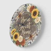 Home Sweet Home Dragonfly Floral ラージ壁時計 (傾斜)