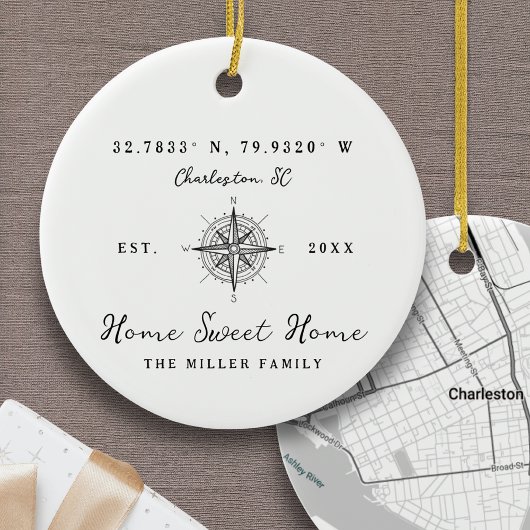 Home Sweet Home Latitude Longitude Personalized セラミックオーナメント