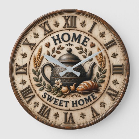 Home Sweet Home Rustic Farmhouse ラージ壁時計 (正面)
