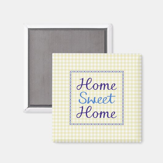 Home Sweet Home Script in Blues on Yellow Ingham マグネット (正面/裏面)