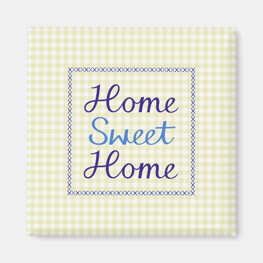 Home Sweet Home Script in Blues on Yellow Ingham マグネット (正面)