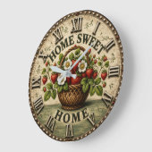 Home Sweet Home Strawberry Basket Farmhouse ラージ壁時計 (傾斜)