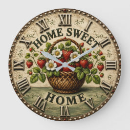 Home Sweet Home Strawberry Basket Farmhouse ラージ壁時計