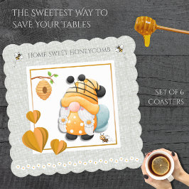 Home Sweet Honeycomb Bee Gnome Coaster Set ペーパーコースター