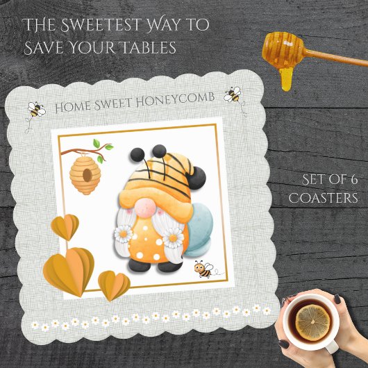 Home Sweet Honeycomb Bee Gnome Coaster Set ペーパーコースター