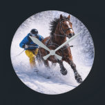 Home Wall Art | Clocks | Winter Horse  ラウンド壁時計<br><div class="desc">Dynamic winter horse skijoring design capturing  the beauty,  strength and motion of this exciting sport. Perfect for horse lovers,  equestrian enthusiasts and fans of powerful horse imagery.</div>
