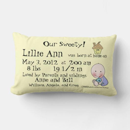 Homebirth Announcement Info American MoJo Pillows ランバークッション (正面)