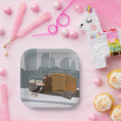 Homeless Man Holding Help Sign Urban Poverty ペーパープレート (パーティー)