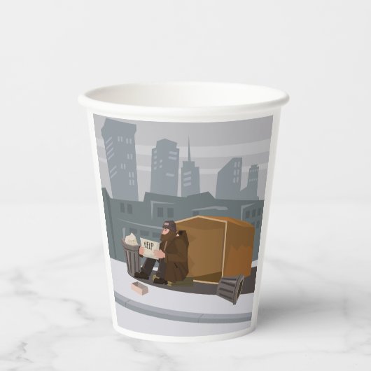 Homeless Man Holding Help Sign Urban Poverty 紙コップ (正面)