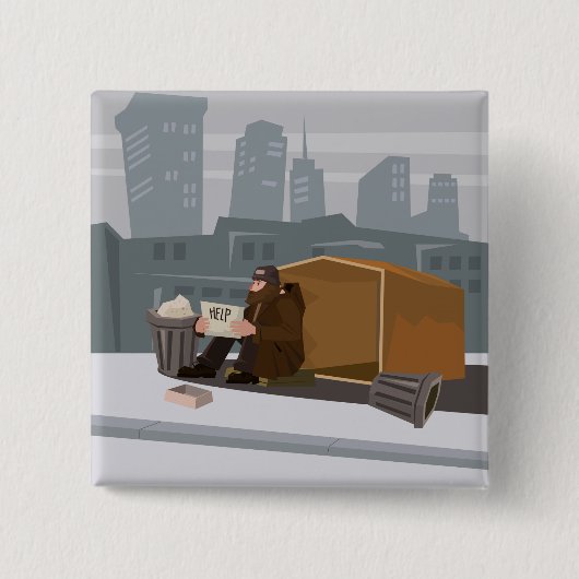 Homeless Man Holding Help Sign Urban Poverty 缶バッジ (正面)