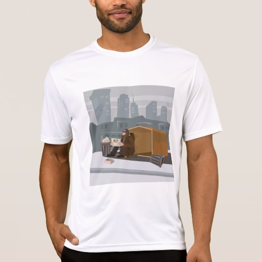 Homeless Man Holding Help Sign Urban Poverty Tシャツ (正面)