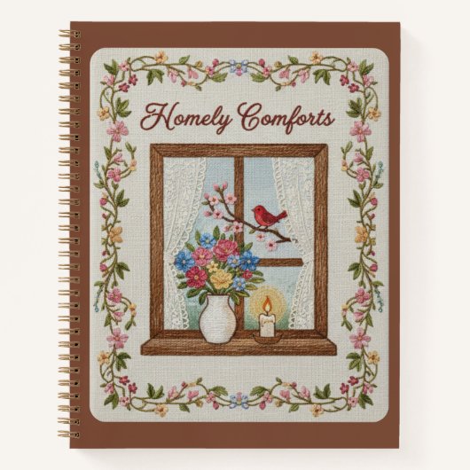 Homely Comforts 刺繍風窓辺と花々 ノートブック (正面)