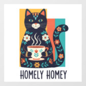 Homely homey cosy black cat design ウィンドウサイン (シート)