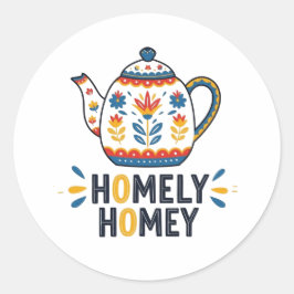 Homely homey cosy teapot design sweatshirt ラウンドシール