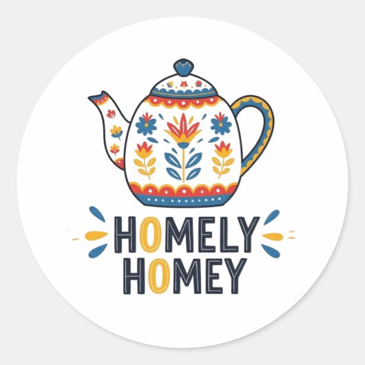 Homely homey cosy teapot design sweatshirt ラウンドシール (正面)