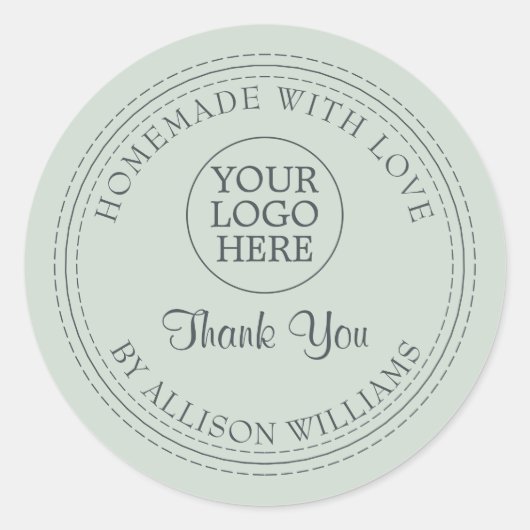 Homemade 素朴 With Love Thank You Logo Green ラウンドシール (正面)