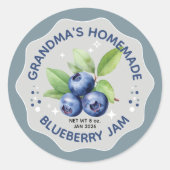 Homemade Blueberry Jam Canning Jar Labels ラウンドシール (正面)