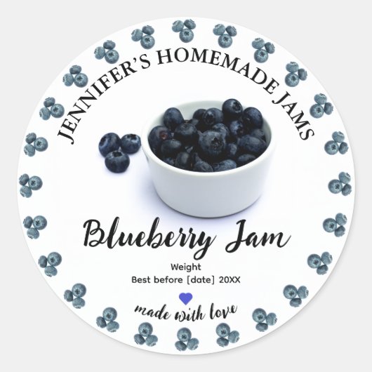 Homemade Blueberry Jam Jar Label ラウンドシール (正面)