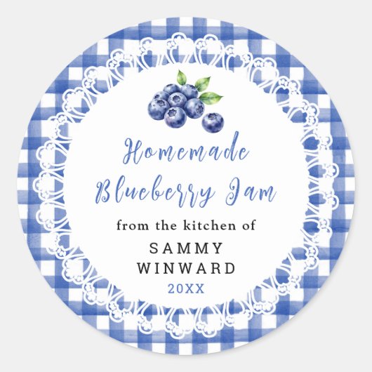 Homemade Blueberry Jam Jar Label ラウンドシール (正面)