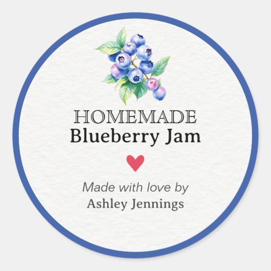 Homemade Blueberry Jam Label | Custom Sticker ラウンドシール (正面)