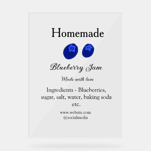 Homemade blueberry jam made with love add text アクリルサイン (正面)